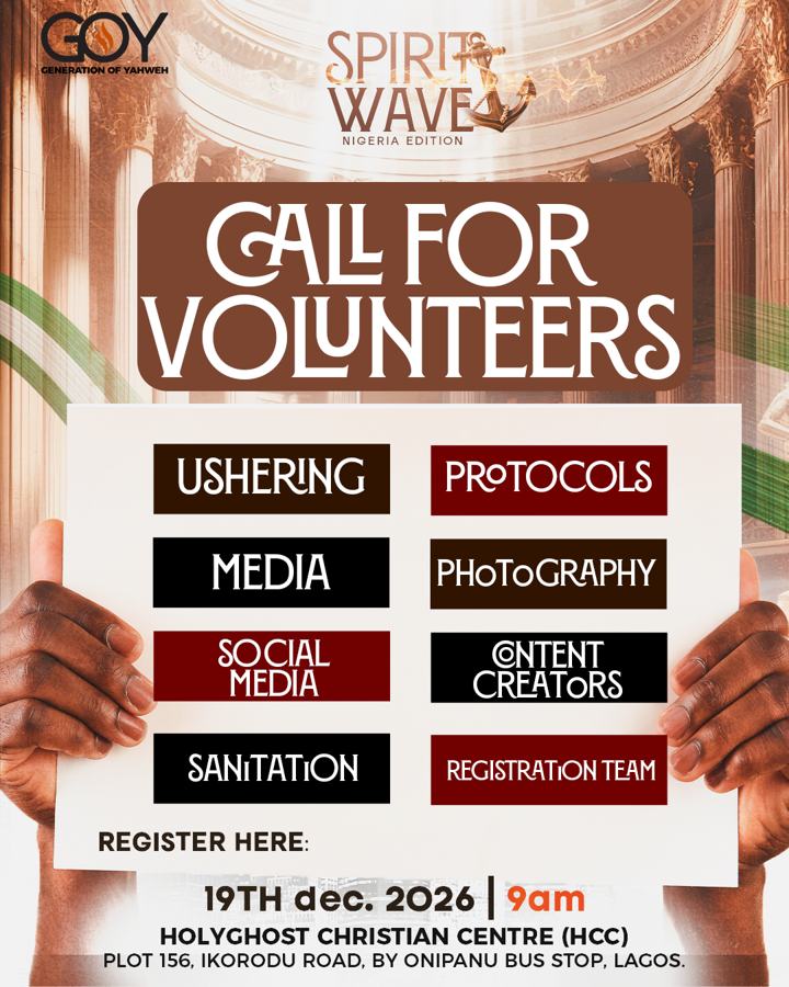 Call for volunteers flyer for Spirit Wave Nigeria Edition